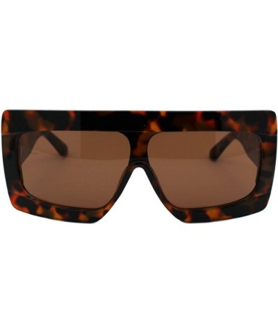 Super Oversized Sunglasses Futuristic Flat Top Shield Square Shades UV 400 - Tortoise (Brown) - CS19399AW26 $7.73 Square
