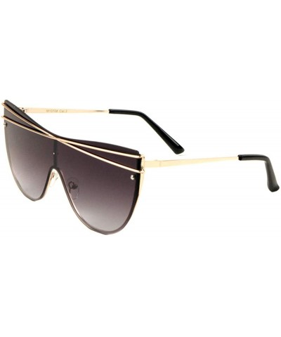 Rimless One Piece Round Cat Eye Shield Crossed Top Bars Sunglasses - Smoke - CS197N9KC28 $12.39 Shield