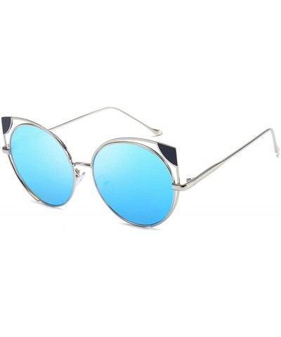 Fashion Cat Eye Metal Frame Round Candy Color Lenses Sunglasses UV400 - Blue - CT18NN0DCHD $8.56 Rectangular