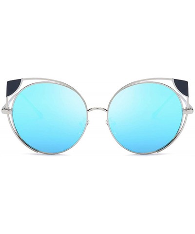 Fashion Cat Eye Metal Frame Round Candy Color Lenses Sunglasses UV400 - Blue - CT18NN0DCHD $8.56 Rectangular