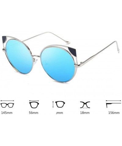 Fashion Cat Eye Metal Frame Round Candy Color Lenses Sunglasses UV400 - Blue - CT18NN0DCHD $8.56 Rectangular