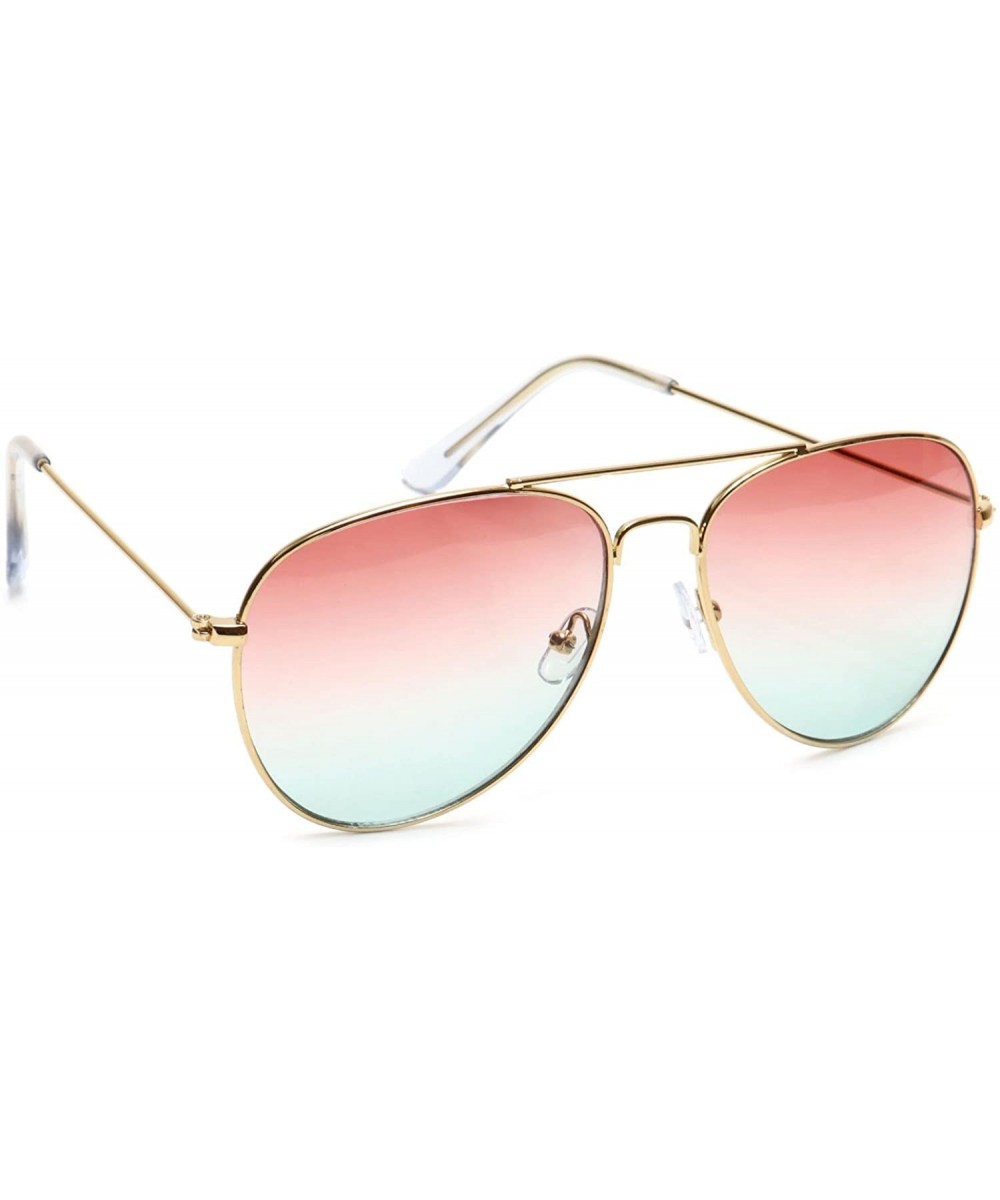 Retro Aviator Sunglasses Double Nose Bridge Color Tinted Gradient Lens Metal Frame - Coral & Green - Model 2 - CP18EYEKQ2M $7...