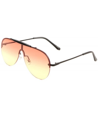 Shield Outdoorsman Floating Flat Lens Aviator Sunglasses w/Brow Bar - Black & Black Brow Bar - C8189U5L0IS $11.67 Rimless