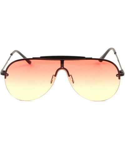 Shield Outdoorsman Floating Flat Lens Aviator Sunglasses w/Brow Bar - Black & Black Brow Bar - C8189U5L0IS $11.67 Rimless