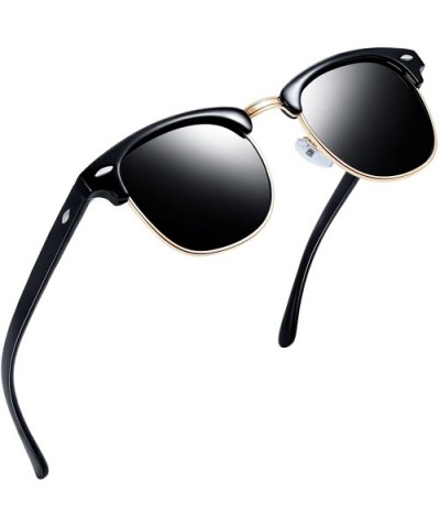 Semi Rimless Polarized Sunglasses Women Men Retro Brand Sun Glasses - Brilliant Black Frame Black Lens - CT12D0APWY1 $6.71 Se...