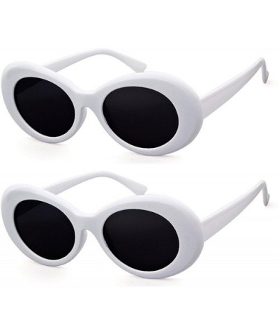 Clout Goggles Retro Vintage Oval Kurt Cobain Inspired Sunglasses Thick Frame Round Lens Glasses - 2 Packs White - C3188WQYDH9...