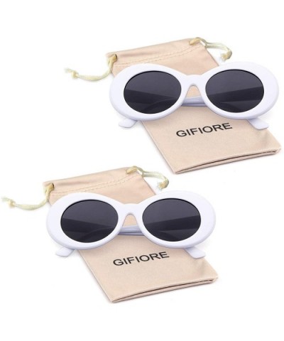 Clout Goggles Retro Vintage Oval Kurt Cobain Inspired Sunglasses Thick Frame Round Lens Glasses - 2 Packs White - C3188WQYDH9...