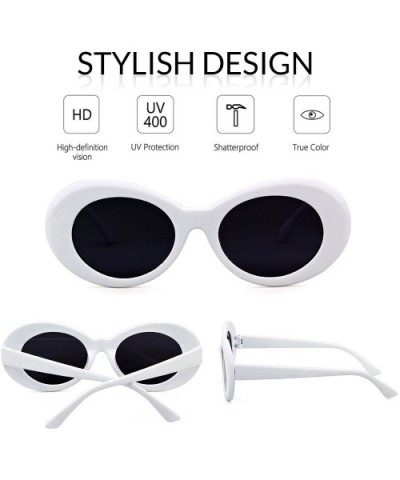 Clout Goggles Retro Vintage Oval Kurt Cobain Inspired Sunglasses Thick Frame Round Lens Glasses - 2 Packs White - C3188WQYDH9...