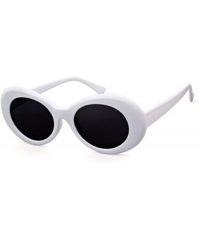 Clout Goggles Retro Vintage Oval Kurt Cobain Inspired Sunglasses Thick Frame Round Lens Glasses - 2 Packs White - C3188WQYDH9...