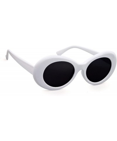 Clout Goggles Retro Vintage Oval Kurt Cobain Inspired Sunglasses Thick Frame Round Lens Glasses - 2 Packs White - C3188WQYDH9...