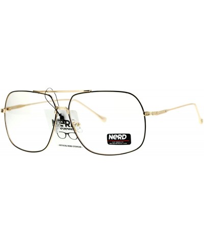 Nerd Geeky Oversize Rectangular Pilot Eye Glasses - Black Gold - CO12K07S6FZ $6.19 Square