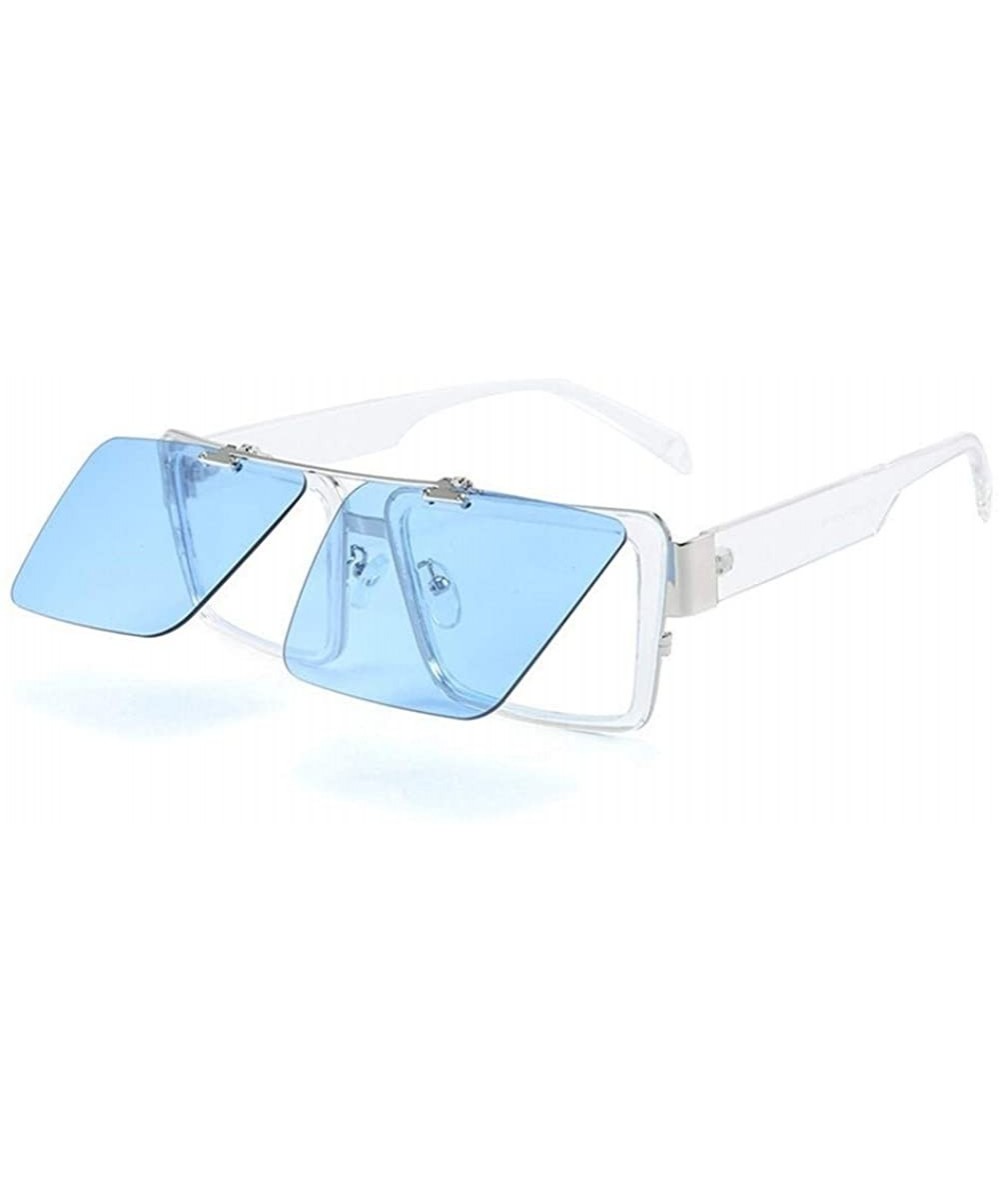 Square Steampunk Flip UP Sunglasses for Women UV400 Anti-Blue light Lens - 3 Blue - CF1900IQM7I $7.31 Square