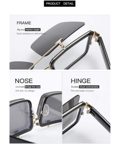 Square Steampunk Flip UP Sunglasses for Women UV400 Anti-Blue light Lens - 3 Blue - CF1900IQM7I $7.31 Square