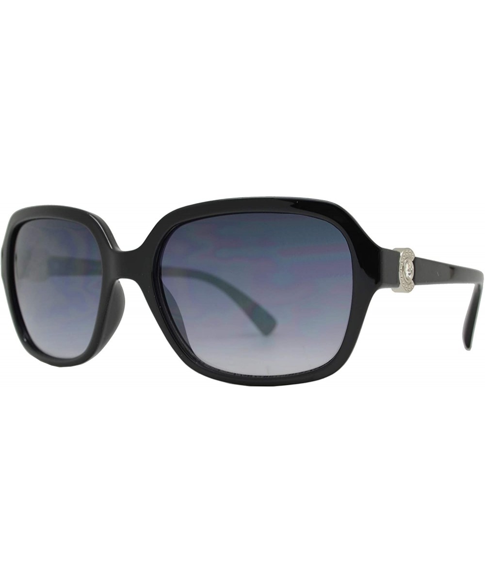 Rectangular Fashion Rhinestone Temple Plastic Sunglasses - Black + Smoke - C018OQE8K9L $9.80 Rectangular