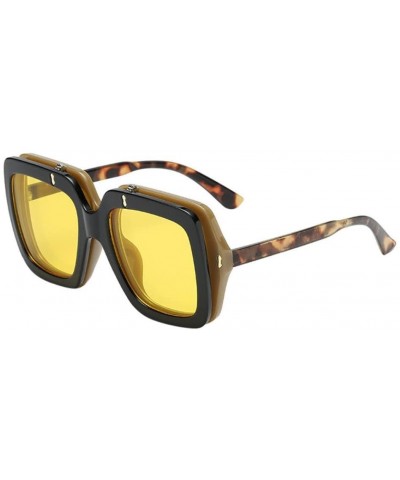 Women Man Vintage Big Frame Clamshell Sunglasses Retro Eyewear (Yellow) - Yellow - C318DTONN4X $5.73 Aviator