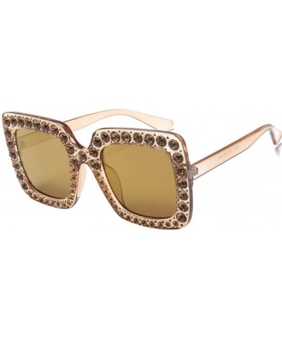 Fashion Classic Square Frame Shiny Rhinestone UV400 Sunglasses Women Eyewear Anti Uv Sunglass Golden - Golden - CF18TOCHUWO $...