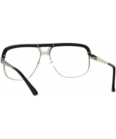 Mens Clear Lens Glasses Flat Top Square Designer Fashion Eyeglasses - Black Silver - C9187Q6I4S6 $6.10 Square