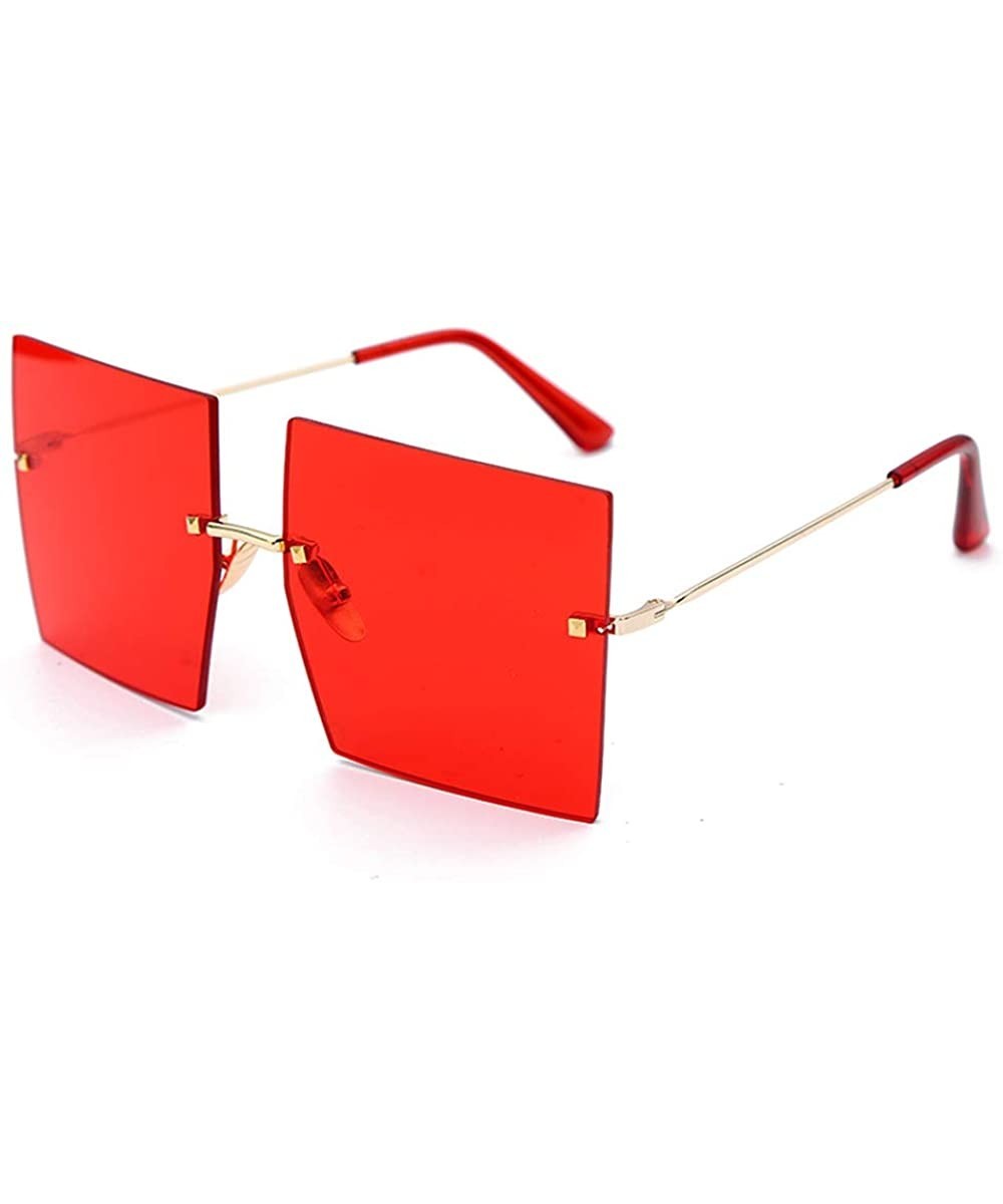 Women's Square Rimless Sunglasses-Highstreet Trendy Oversized Shades UV400 Sunglasses for Men - 5-red - CT198R6NCSZ $9.39 Square