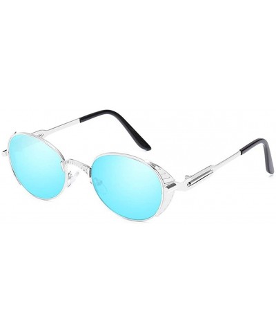Retro punk metal sunglasses driving mirror - Blue Color - CR180A4KGAD $32.39 Oval