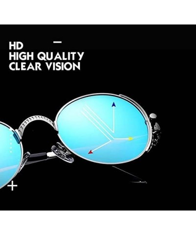 Retro punk metal sunglasses driving mirror - Blue Color - CR180A4KGAD $32.39 Oval