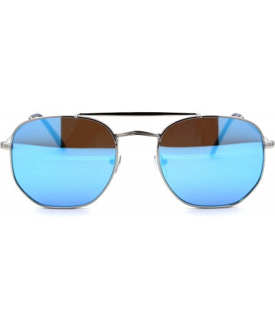 Color Mirror Retro Vintage Flat Top Bridge Dad Shade Sunglasses - Silver Blue Mirror - C518Q87LSC3 $7.42 Rectangular