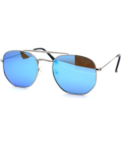 Color Mirror Retro Vintage Flat Top Bridge Dad Shade Sunglasses - Silver Blue Mirror - C518Q87LSC3 $7.42 Rectangular