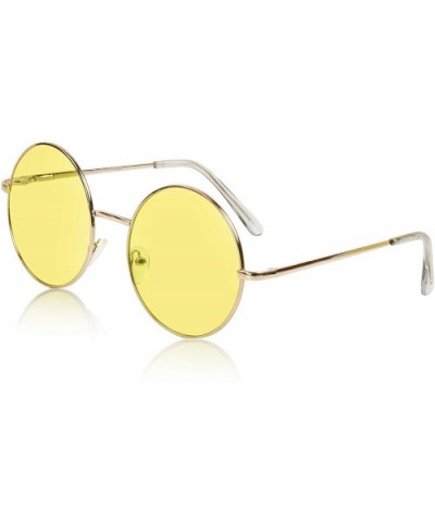 Big Round Sunglasses Retro Circle Tinted Lens Glasses UV400 Protection - 1 Yellow Night Driving Lens - C4180TSMKH0 $7.28 Oval