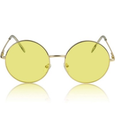 Big Round Sunglasses Retro Circle Tinted Lens Glasses UV400 Protection - 1 Yellow Night Driving Lens - C4180TSMKH0 $7.28 Oval