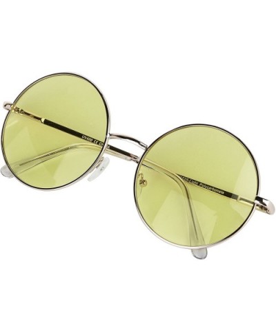 Big Round Sunglasses Retro Circle Tinted Lens Glasses UV400 Protection - 1 Yellow Night Driving Lens - C4180TSMKH0 $7.28 Oval