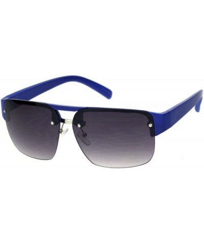 Minimal Mod Rectangular Half Rim Mens Plastic Designer Sunglasses - Blue Smoke - CX18R4K6RED $8.80 Rimless