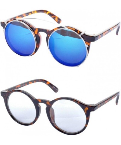 MAXWELL Removable Lens Round Sunglasses - Tortoiseshell Frame/Blue Lens - CS199QCEAUW $13.75 Round