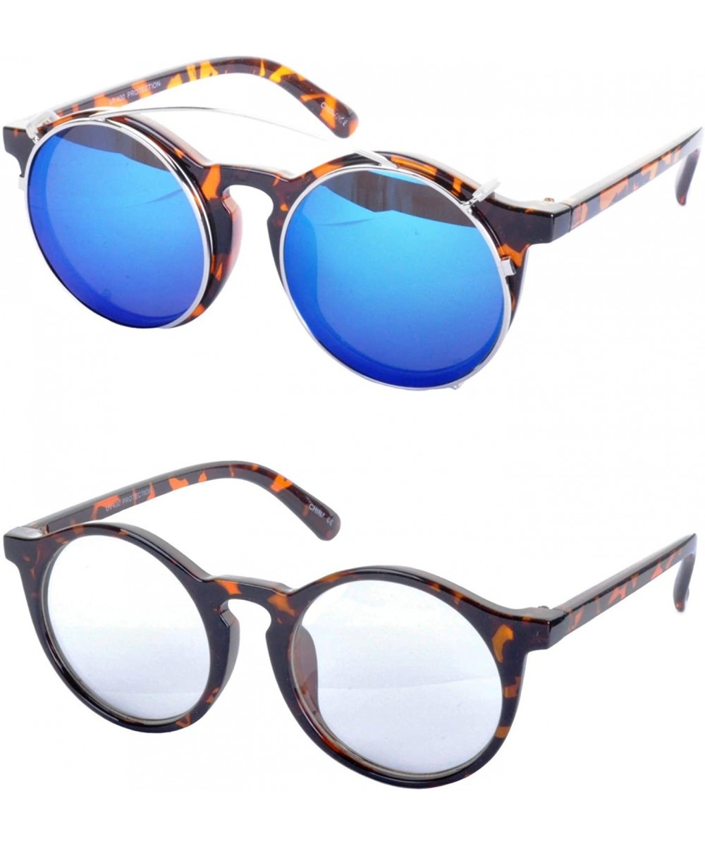 MAXWELL Removable Lens Round Sunglasses - Tortoiseshell Frame/Blue Lens - CS199QCEAUW $13.75 Round