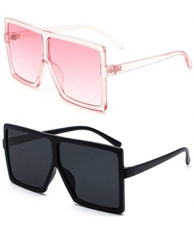 Oversized Square Sunglasses for Women Trendy Flat Top Fashion Shades - Black+pink - C119DW7R8KL $9.34 Square