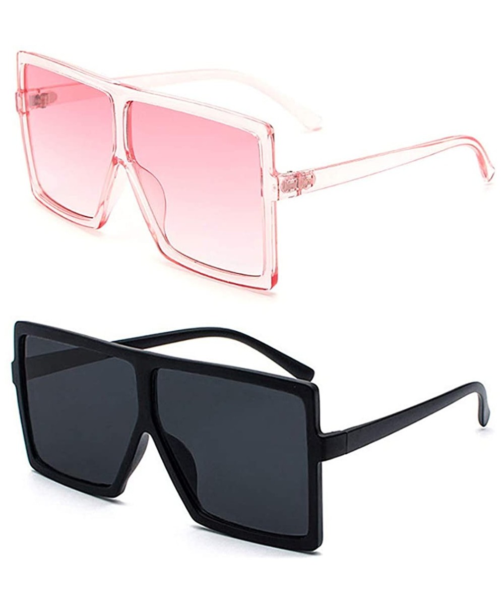 Oversized Square Sunglasses for Women Trendy Flat Top Fashion Shades - Black+pink - C119DW7R8KL $9.34 Square