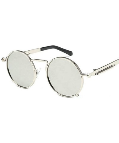 2019 New Fashion Personality Punk Style Retro Round Metal Frame Unisex Sunglasses - Silver - CH18NS50SO0 $7.75 Round