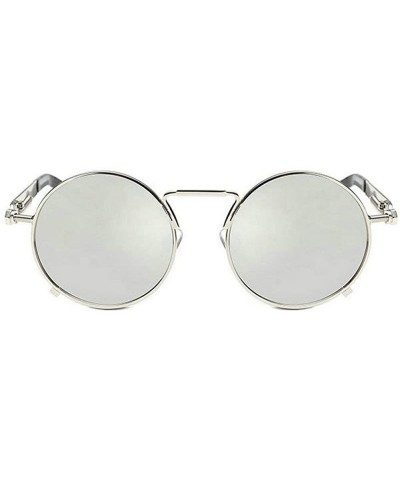 2019 New Fashion Personality Punk Style Retro Round Metal Frame Unisex Sunglasses - Silver - CH18NS50SO0 $7.75 Round