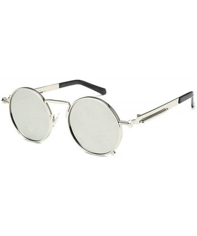 2019 New Fashion Personality Punk Style Retro Round Metal Frame Unisex Sunglasses - Silver - CH18NS50SO0 $7.75 Round