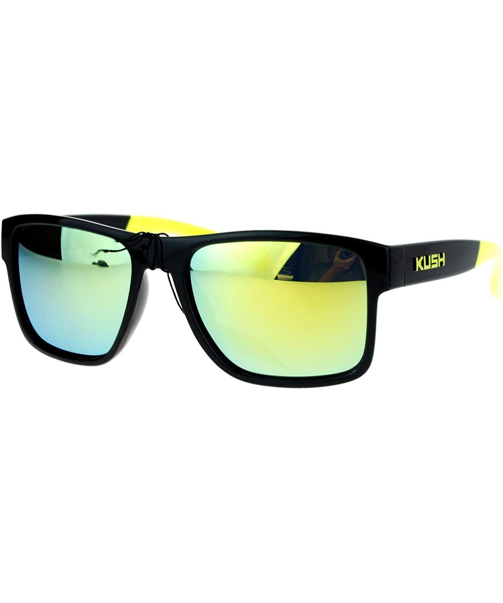 Kush Mens Color Mirror Rectangular Plastic Sport Sunglasses - Yellow - CI12NGYHFA8 $8.09 Oversized