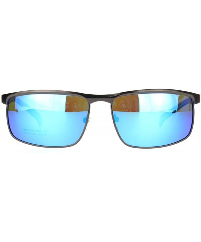 Polarized Mens Metal Rim Flat Top Narrow Sport 90s Sunglasses - Gunmetal Blue Mirror - CC18MDY6I9M $12.58 Sport