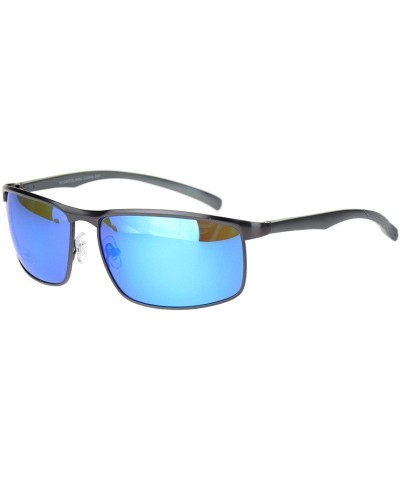 Polarized Mens Metal Rim Flat Top Narrow Sport 90s Sunglasses - Gunmetal Blue Mirror - CC18MDY6I9M $12.58 Sport