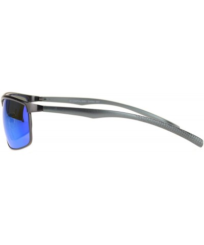 Polarized Mens Metal Rim Flat Top Narrow Sport 90s Sunglasses - Gunmetal Blue Mirror - CC18MDY6I9M $12.58 Sport