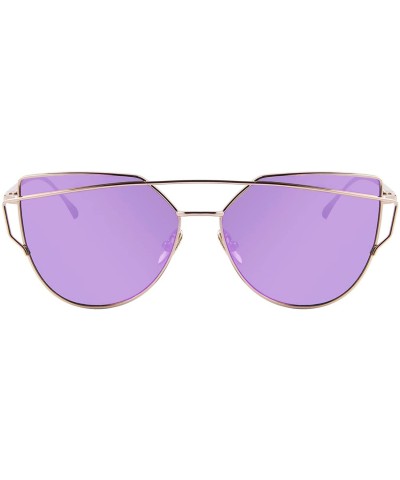 Mod Cat Eye Sunglasses Double Brow Flat Lens Color Mirrored - Gold/Purple - C512NT6G805 $7.45 Aviator