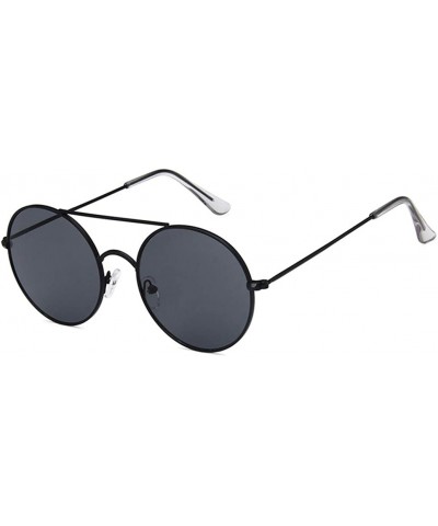 Unisex Sunglasses Retro Gold Brown Drive Holiday Round Non-Polarized UV400 - Black Grey - CS18RI0TE9M $6.56 Round