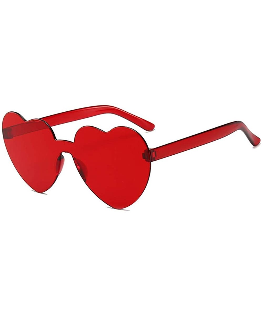 Heart Oversized Rimless Sunglasses One Piece Heart Shape Eyewear Colored Sunglasses for Women - Red - CW18ZCUHNO0 $5.13 Overs...