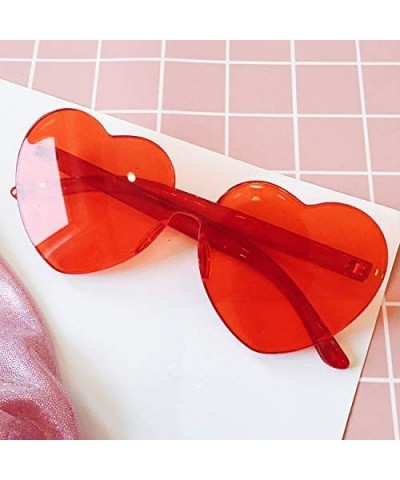 Heart Oversized Rimless Sunglasses One Piece Heart Shape Eyewear Colored Sunglasses for Women - Red - CW18ZCUHNO0 $5.13 Overs...