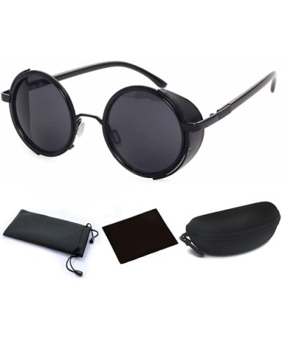 Unisex Mens Womens Steampunk Round Sunglasses Side Shields Vintage Cyber Goggles - B Black - CE12LK1A6ON $12.39 Wrap