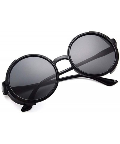 Unisex Mens Womens Steampunk Round Sunglasses Side Shields Vintage Cyber Goggles - B Black - CE12LK1A6ON $12.39 Wrap