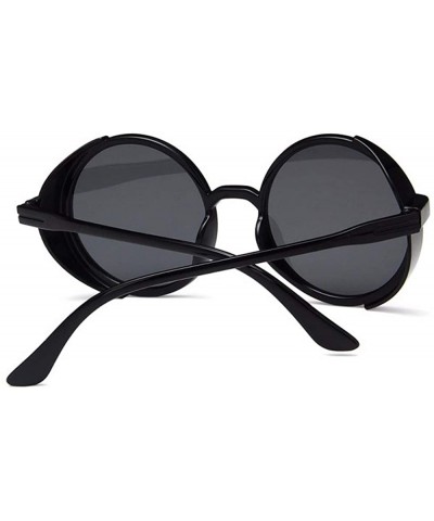 Unisex Mens Womens Steampunk Round Sunglasses Side Shields Vintage Cyber Goggles - B Black - CE12LK1A6ON $12.39 Wrap