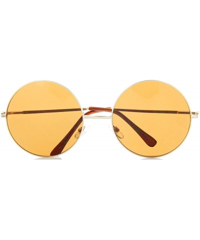 Large Round Glasses for Men Women Oversized Metal Frame Retro Fashion - Gold/Brown - CE12O6Y1Q3A $8.37 Square