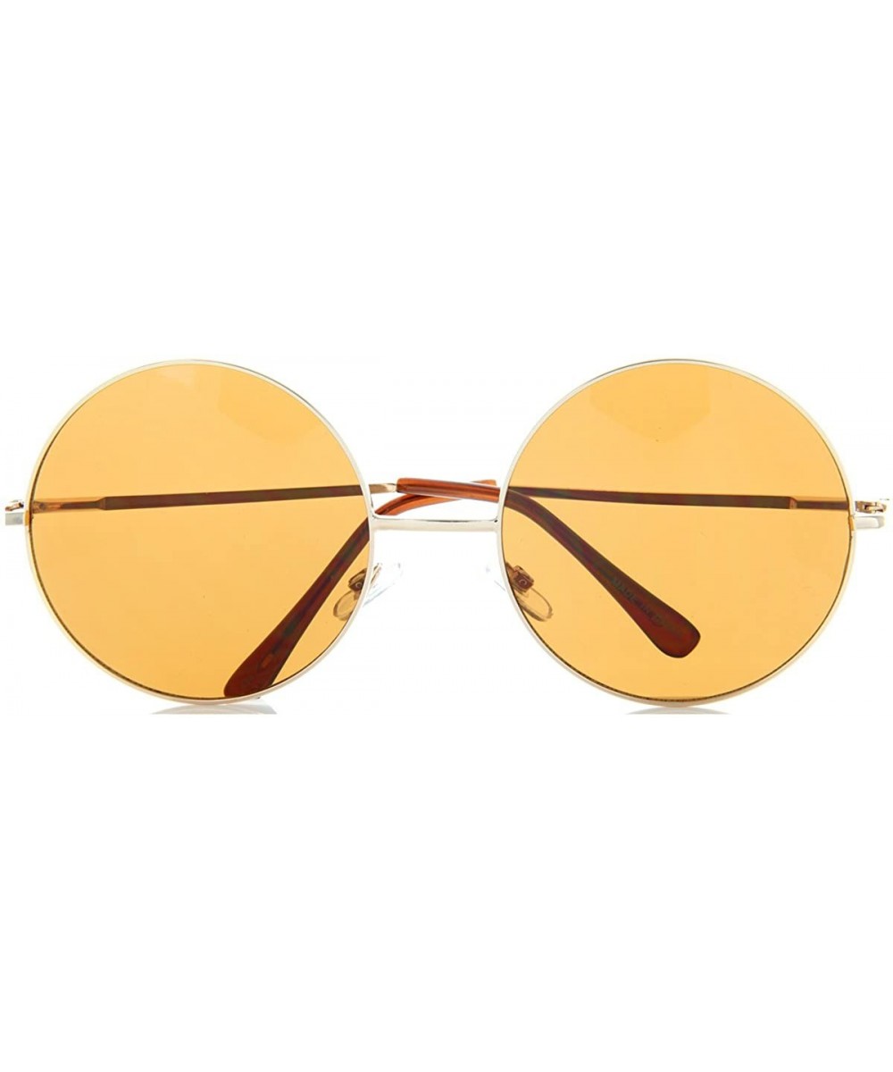 Large Round Glasses for Men Women Oversized Metal Frame Retro Fashion - Gold/Brown - CE12O6Y1Q3A $8.37 Square
